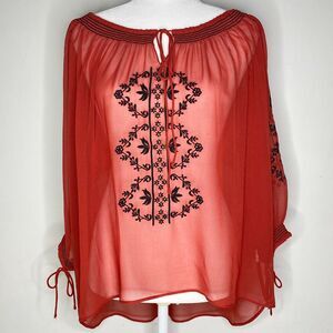 Willow and Clay Red w/ Black Embroidered Balloon‎ Sleeve Top Size 2X